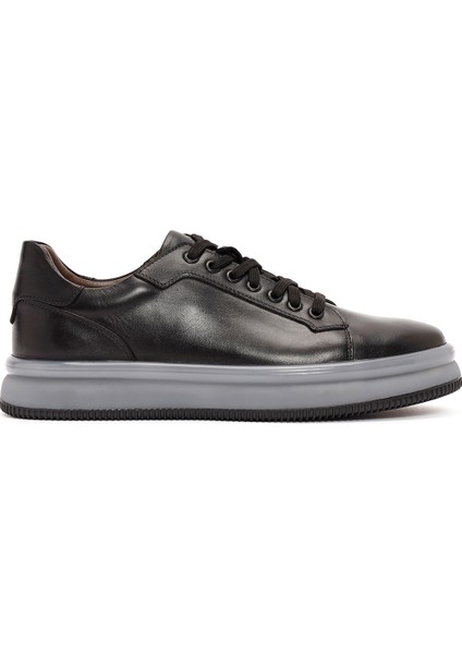 Erkek Siyah Bağcıklı Deri Sneaker 24WFD603818