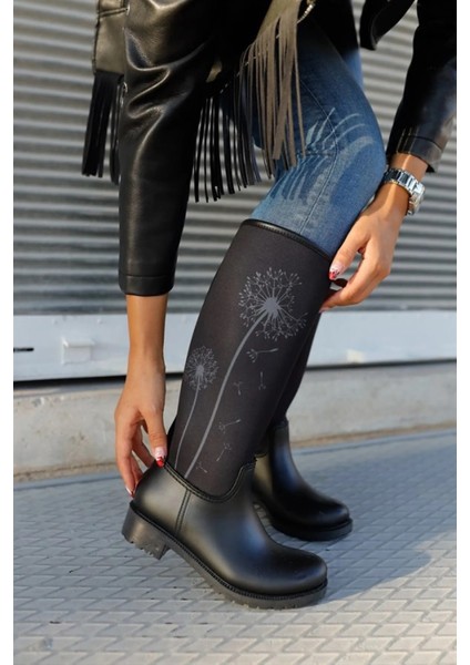 Kafkaslar Uzun Desenli Renkli Siyah Bayan Su Geçirmez Yağmur Çizmesi fiyatları