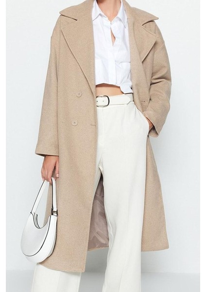 Kadın Moda Şık Oversize Ceket Yaka Uzun Düz Astarlı Oversize Geniş Kesim Uzun Yünlü Kaşe Kaban fiyatları