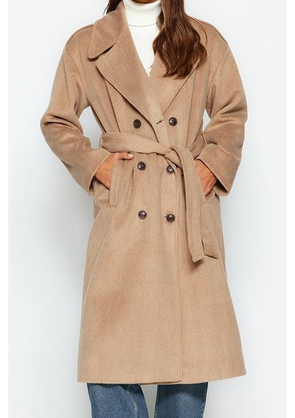 Kadın Moda Şık Bol Ceket Yaka Uzun Düz Astarlı Oversize Geniş Kesim Kuşaklı Kaban fırsatları