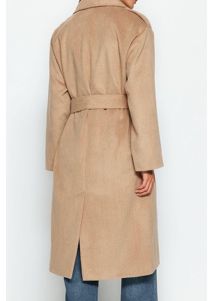 Kadın Moda Şık Bol Ceket Yaka Uzun Düz Astarlı Oversize Geniş Kesim Kuşaklı Kaban indirimleri
