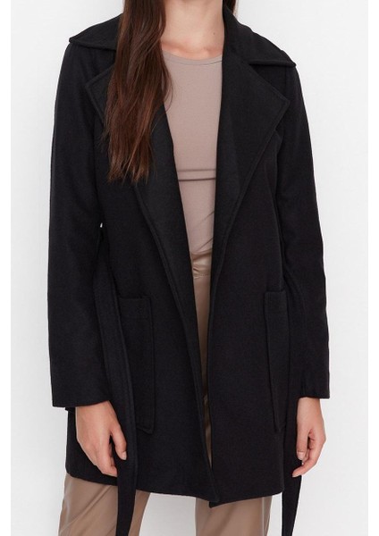 Kadın Moda Şık Fitted Ceket Yaka Midi Düz Astarlı Fitted Kuşaklı Yünlü Kaşe Kaban modelleri