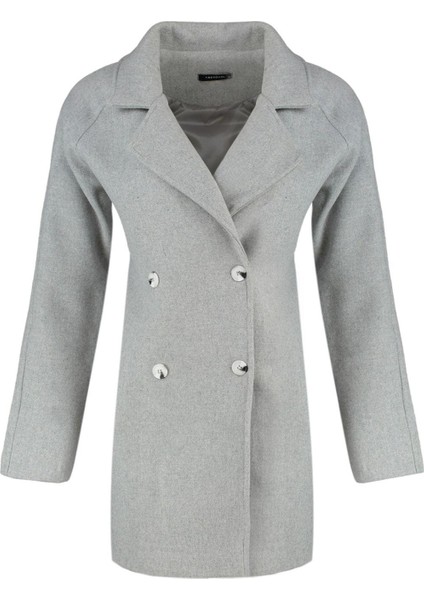 Kadın Moda Şık Regular Ceket Yaka Midi Düz Astarlı Yünlü Kaşe Kaban