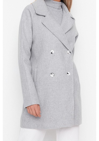 Kadın Moda Şık Regular Ceket Yaka Midi Düz Astarlı Yünlü Kaşe Kaban fırsatları