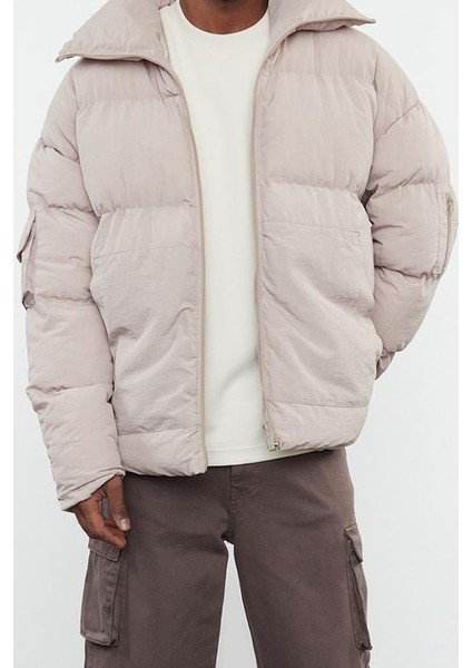 Moda Şık Relaxed Dik Yaka Standart Düz Astarlı Taslan Relaxed Fit Kışlık Şişme Mont