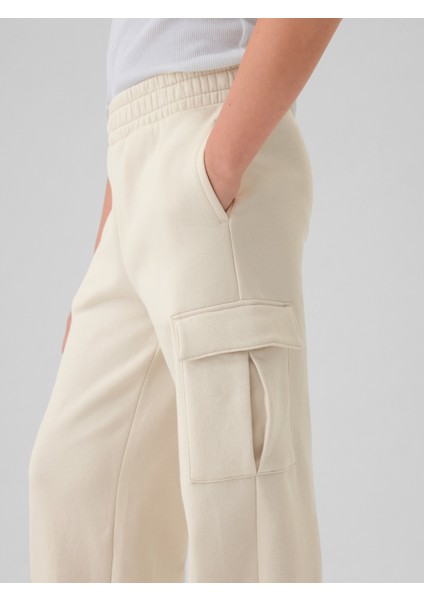 Kız Çocuk Kırık Beyaz Vintage Soft Wide-Leg Kargo Eşofman Altı modelleri