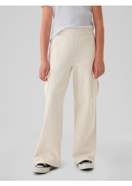 Kız Çocuk Kırık Beyaz Vintage Soft Wide-Leg Kargo Eşofman Altı fırsatları