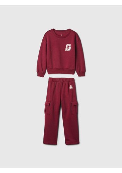 Kız Bebek Bordo Gap Logo Varsity Sweatshirt Set