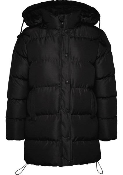 Kadın Moda Şık Regular Kapüşonlu Yaka Midi Düz Astarlı Regular Kapüşonlu Su Itici Şişme Mont