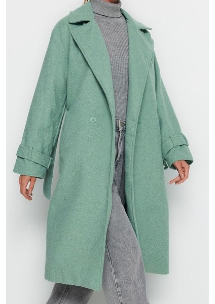 Kadın Moda Şık Bol Ceket Yaka Uzun Düz Astarlı Oversize Geniş Kesim Kemerli Uzun Yünlü Kaşe Kaban fiyatları