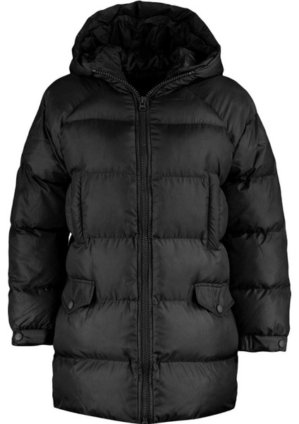 Kadın Moda Şık Regular Kapüşonlu Yaka Midi Düz Astarlı Oversize Kapüşonlu Su Itici Şişme Mont