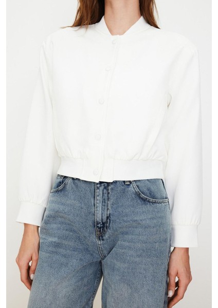 Kadın Moda Şık Bol Hakim Yaka Crop Düz Astarlı Oversize Crop Ince Bomber Mont