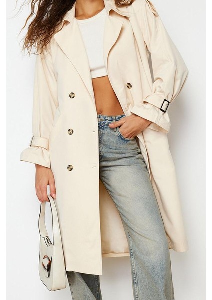 Kadın Moda Şık Oversize Ceket Yaka Uzun Düz Astarlı Oversize Geniş Kesim Kemerli Trençkot fiyatları