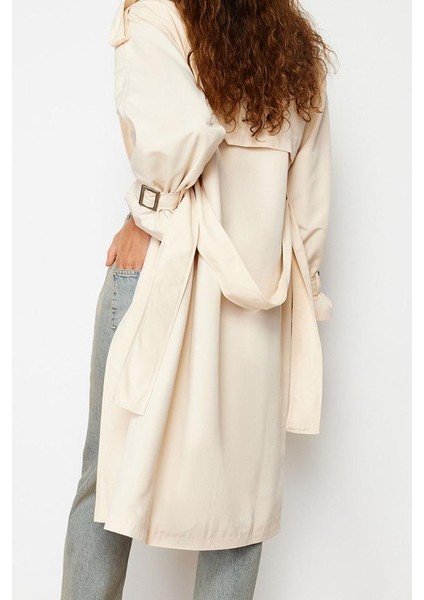 Kadın Moda Şık Oversize Ceket Yaka Uzun Düz Astarlı Oversize Geniş Kesim Kemerli Trençkot modelleri