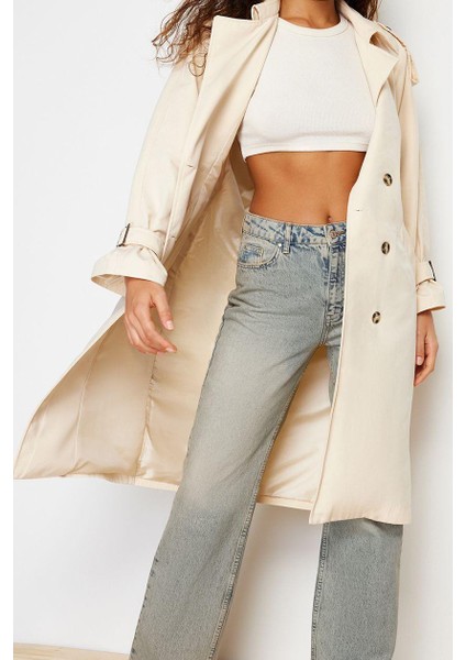 Kadın Moda Şık Oversize Ceket Yaka Uzun Düz Astarlı Oversize Geniş Kesim Kemerli Trençkot fırsatları