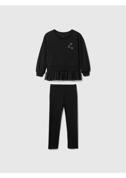Kız Bebek Siyah Vintage Soft Tül Detaylı Sweatshirt Set