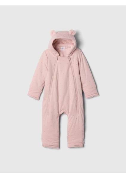 Bebek Pembe Sherpa Ayıcık Detaylı Kapüşonlu Tulum