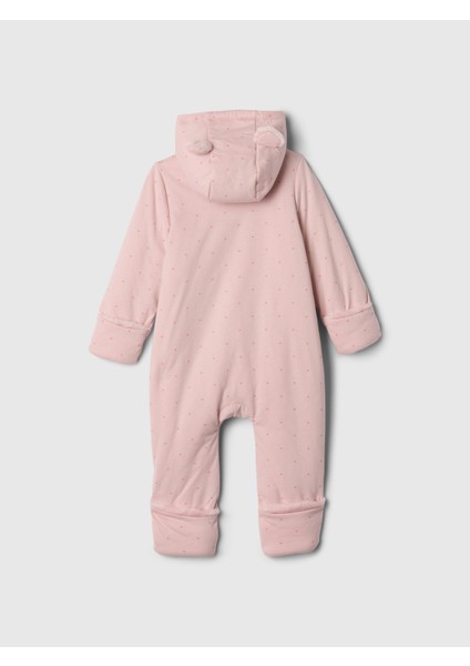 Bebek Pembe Sherpa Ayıcık Detaylı Kapüşonlu Tulum