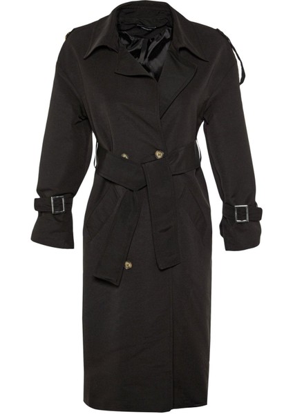 Kadın Moda Şık Oversize Ceket Yaka Uzun Düz Astarlı Geniş Kesim Kuşaklı Su Itici Uzun Trençkot