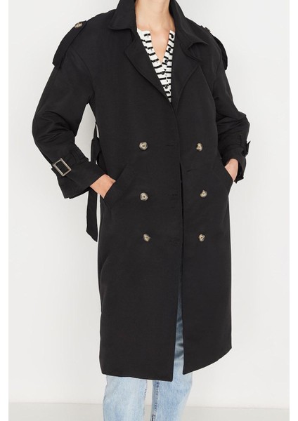 Kadın Moda Şık Oversize Ceket Yaka Uzun Düz Astarlı Geniş Kesim Kuşaklı Su Itici Uzun Trençkot fiyatları