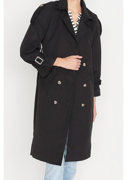 Kadın Moda Şık Oversize Ceket Yaka Uzun Düz Astarlı Geniş Kesim Kuşaklı Su Itici Uzun Trençkot fırsatları