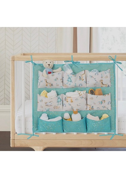 Anne Bebek 9 Cepli Beşik Kenarı Düzenleyici, 54*49 Cm, Mavi Renk ve pembe renk seçeneği