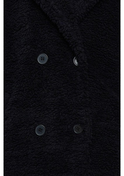 Kadın Moda Şık Oversize Ceket Yaka Standart Düz Astarlı Oversize Peluş Midi Kaban