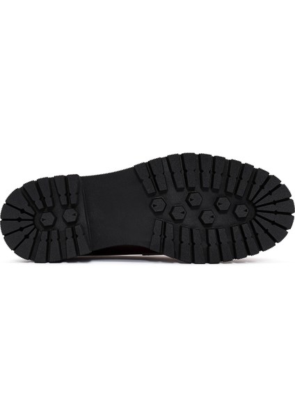 Kadın Bordo Kalın Tabanlı Deri Maskülen Loafer 24WFD236322