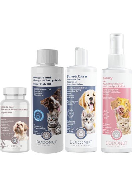 Küçük Irk Köpekler Skin&coat Seti 4'lü, Happyderm, Superfish Oil, Calmy Pati Sprey, Hassas Şampuan