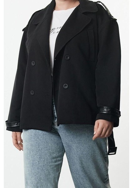 Kadın Büyük Beden Moda Regular Ceket Yaka Regular Düz Astarlı Fit Deri Kemer Teknik Kumaş Trençkot modelleri