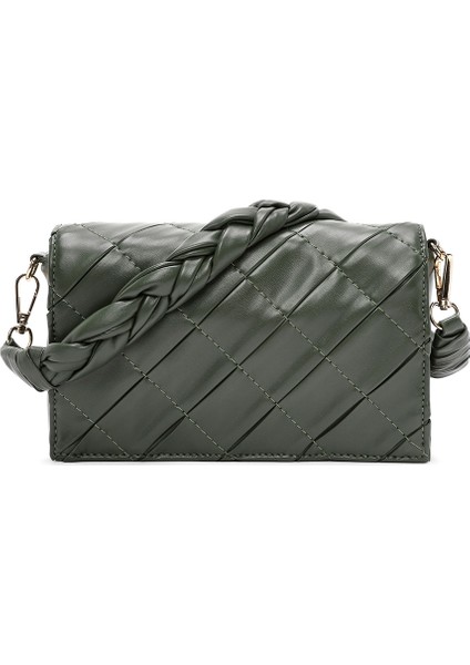 Kadın Yeşil Örgü Askılı Baskılı Omuz Çantası 24WBD296326