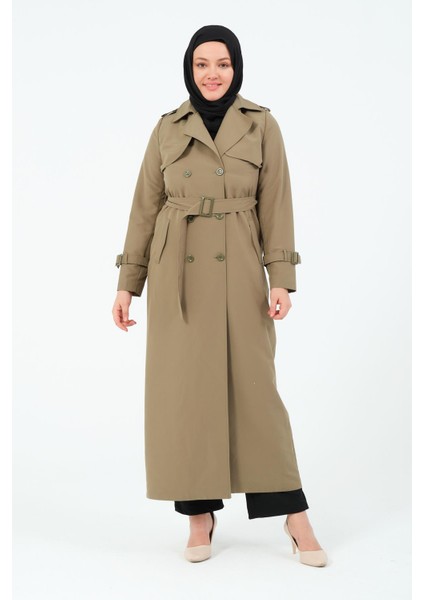 Evin Kadın Büyük Beden Cotton Kumaş Kemerli Trençkot