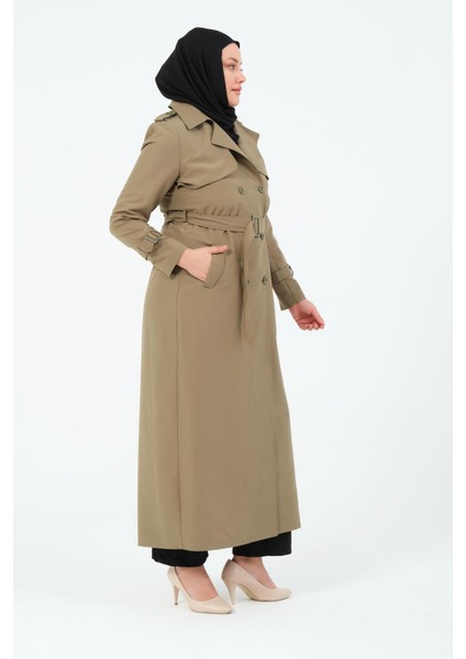 Evin Kadın Büyük Beden Cotton Kumaş Kemerli Trençkot modelleri