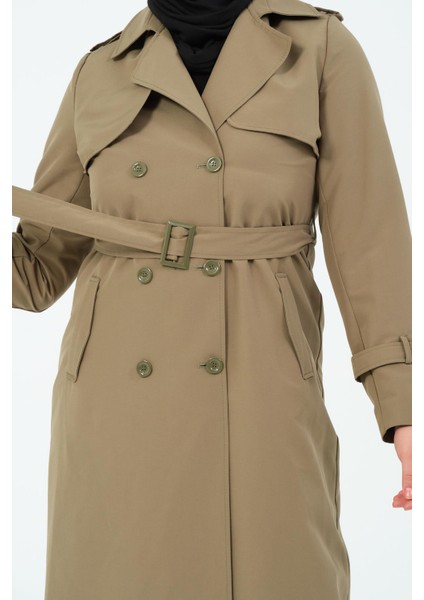 Evin Kadın Büyük Beden Cotton Kumaş Kemerli Trençkot fırsatları