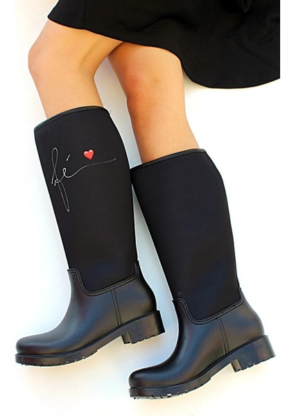 Kafkaslar Uzun Desenli Renkli Siyah Bayan Su Geçirmez Yağmur Çizmesi modelleri