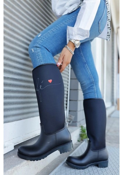 Kafkaslar Uzun Desenli Renkli Siyah Bayan Su Geçirmez Yağmur Çizmesi indirimleri