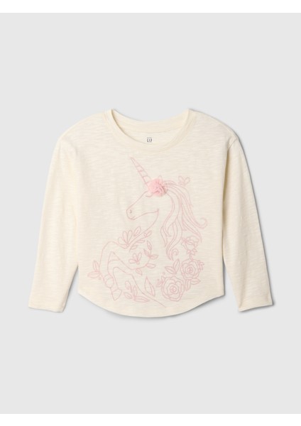 Kız Bebek Kırık Beyaz Grafikli T-Shirt