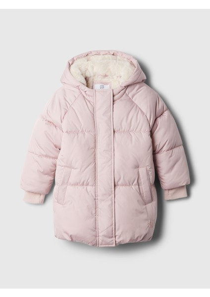 Kız Bebek Pembe Geri Dönüştürülmüş Heavyweight Sherpa Primaloft® Puffer Şişme Mont