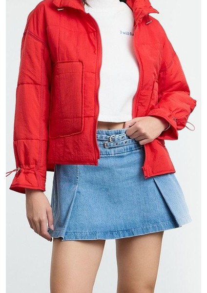 Kadın Moda Şık Oversize Dik Yaka Standart Düz Astarlı Oversize Su Itici Kapitone Şişme Mont