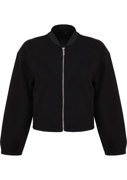 Kadın Moda Şık Oversize Hakim Yaka Standart Düz Astarlı Oversize Kaşe Bomber Ceket Mont