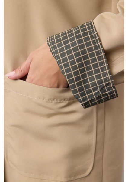 Kadın Moda Şık Regular Gömlek Yaka Uzun Ekose Astarlı Ekose Astarlı Regular Midi Trençkot fırsatları