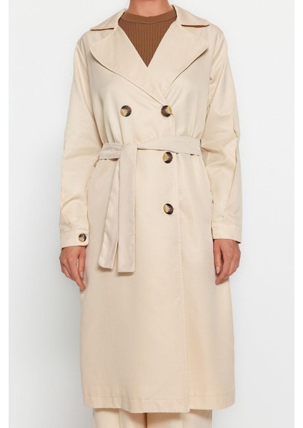 Kadın Moda Şık Oversize Ceket Yaka Uzun Düz Astarsız Kuşaklı Su Itici Uzun Trençkot indirimleri