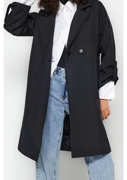 Kadın Moda Şık Oversize Ceket Yaka Midi Düz Astarlı Oversize Kuşaklı Su Itici Uzun Trençkot fiyatları
