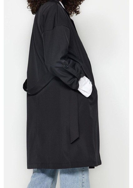 Kadın Moda Şık Oversize Ceket Yaka Midi Düz Astarlı Oversize Kuşaklı Su Itici Uzun Trençkot modelleri