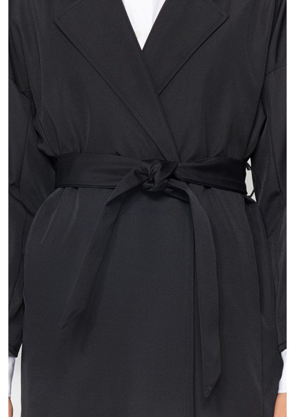 Kadın Moda Şık Oversize Ceket Yaka Midi Düz Astarlı Oversize Kuşaklı Su Itici Uzun Trençkot indirimleri