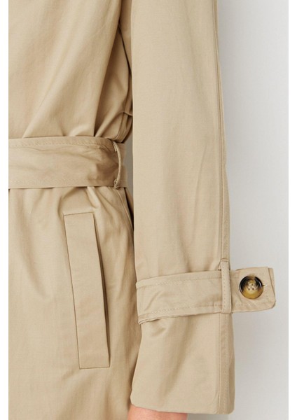 Kadın Moda Şık Regular Ceket Yaka Uzun Düz Astarlı Kuşaklı Regular Su Itici Trençkot fırsatları