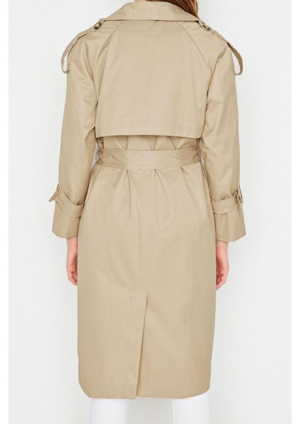 Kadın Moda Şık Regular Ceket Yaka Uzun Düz Astarlı Kuşaklı Regular Su Itici Trençkot indirimleri