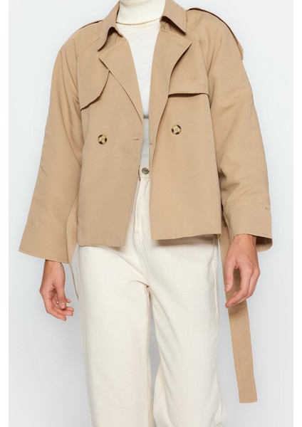 Kadın Moda Şık Oversize Ceket Yaka Standart Düz Astarlı Oversize Geniş Kesim Kemerli Trençkot modelleri