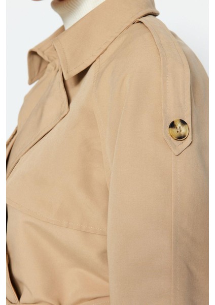 Kadın Moda Şık Oversize Ceket Yaka Standart Düz Astarlı Oversize Geniş Kesim Kemerli Trençkot indirimleri