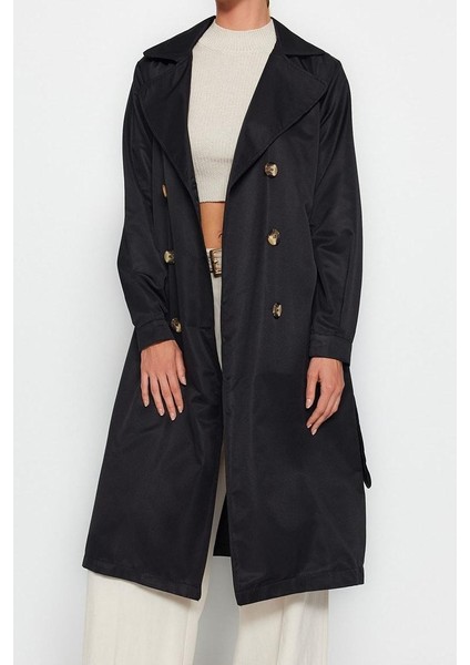 Kadın Moda Şık Oversize Ceket Yaka Uzun Düz Astarsız Kuşaklı Su Itici Uzun Trençkot fırsatları